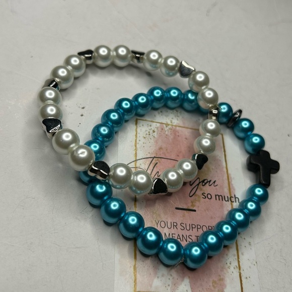 Blue & White Pearl Faith Bracelet - Picture 2 of 3